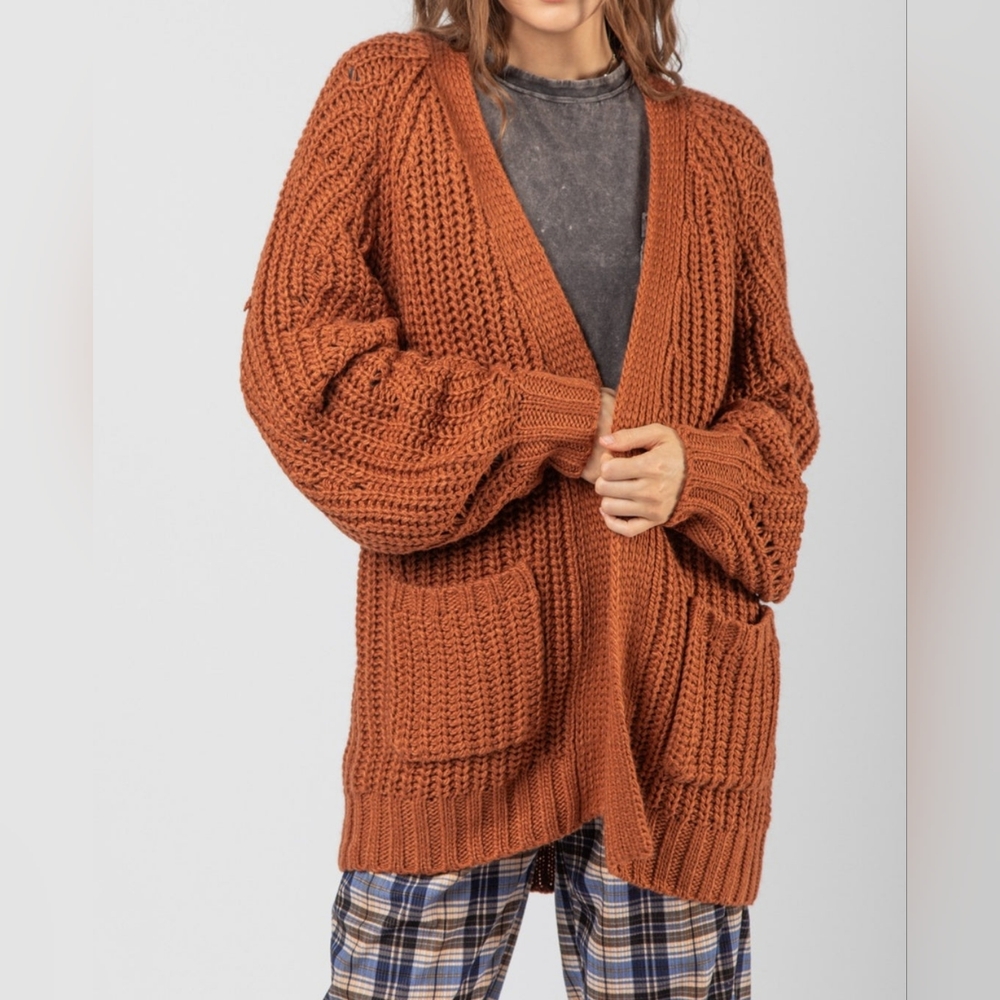 Cozy Caramel Knit Cardigan Sweater